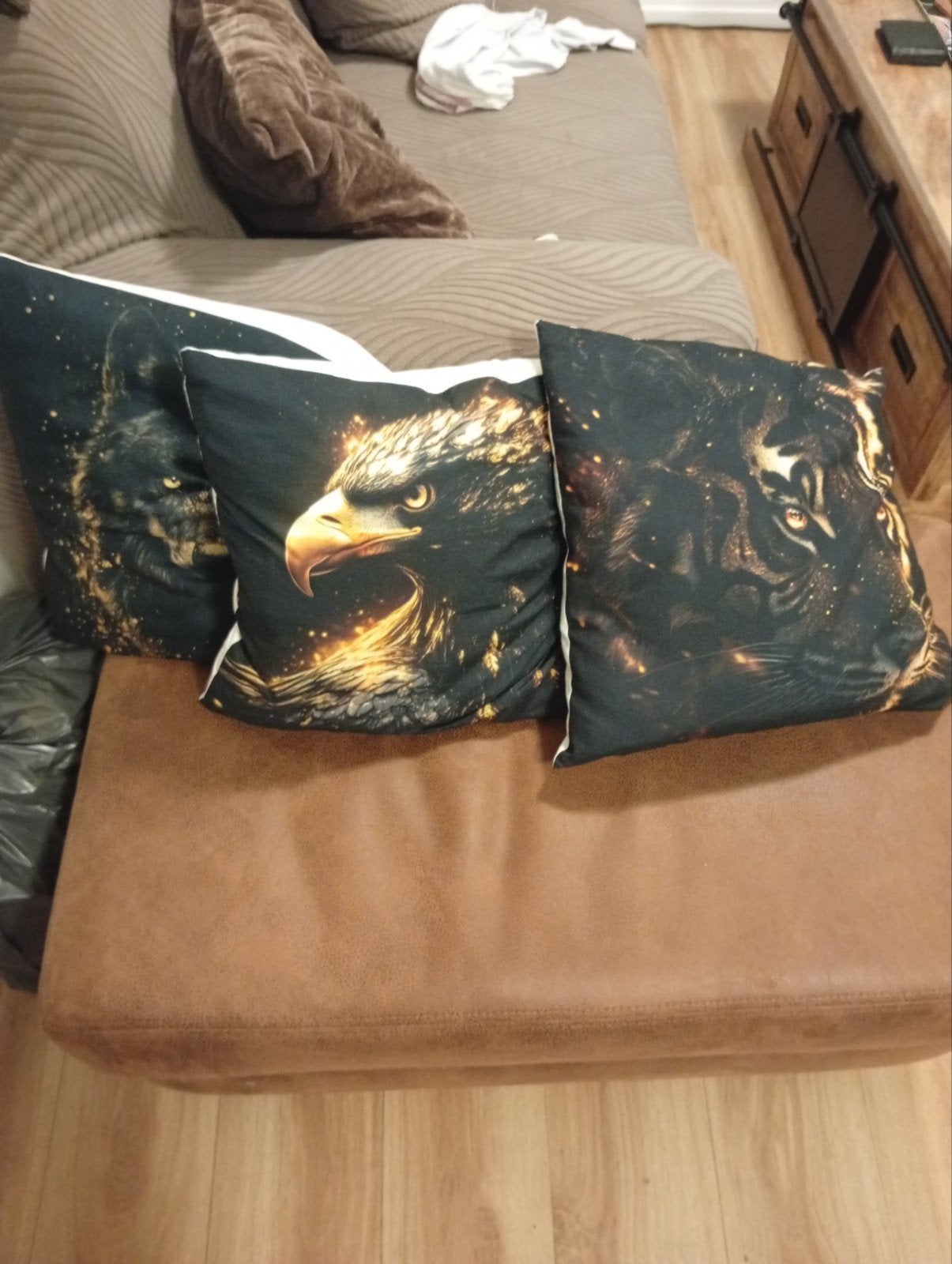 Set van 3 sierkussens met dierenprint (wolf, adelaar, tijger, Ophalen, Overige merken, Gebruikt, Meerkleurig