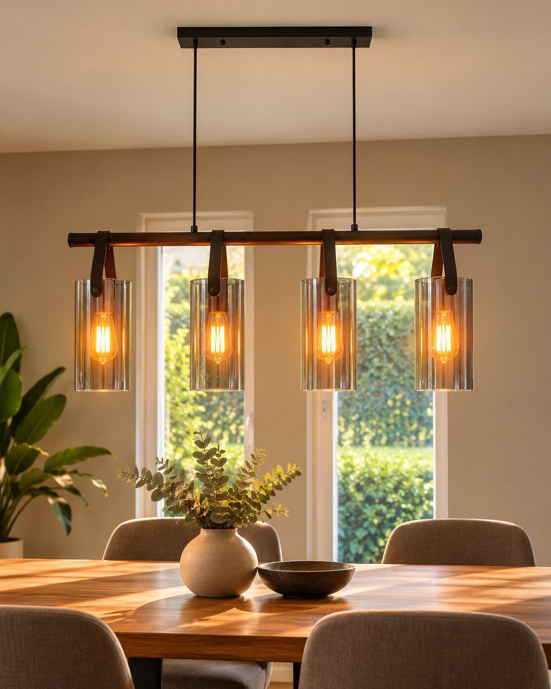 Industriële hanglamp Loods 5 – 4 lichtpunten – rookglas, Ophalen, Zo goed als nieuw