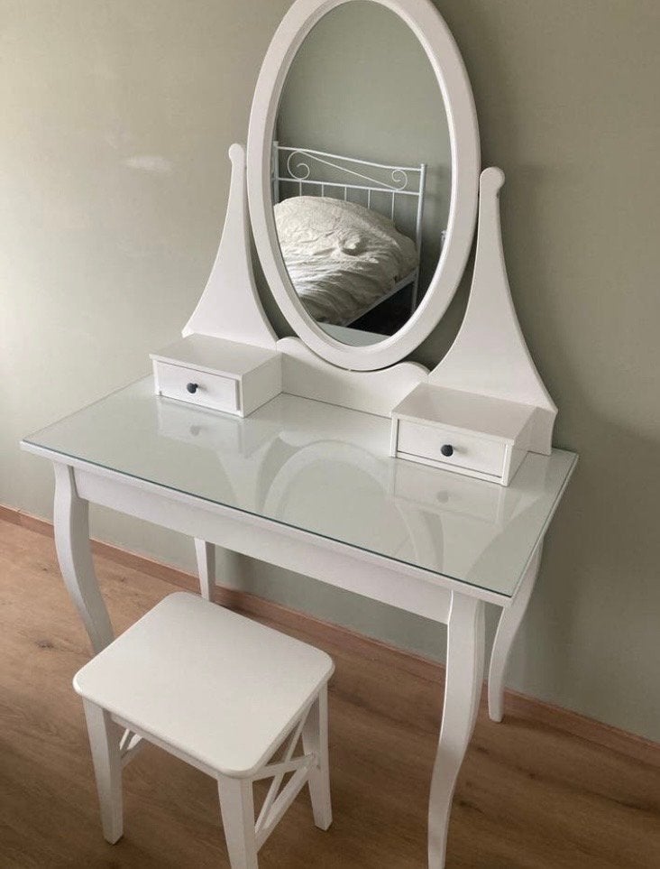 Witte Kaptafel met Spiegel en Krukje - Zo goed als nieuw, Ophalen, 100 tot 150 cm, 50 tot 100 cm, Zo goed als nieuw