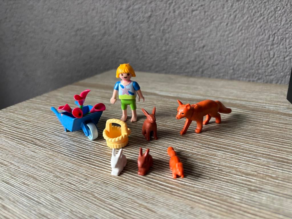 Playmobil figuur met kruiwagen, mand en dieren, Ophalen of Verzenden, Zo goed als nieuw