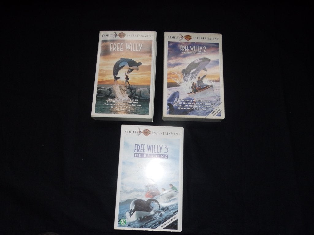 Free Willy, deel 1, 2,3, Warner Home Video, VHS familie film, Alle leeftijden, Ophalen of Verzenden, Gebruikt, Overige genres