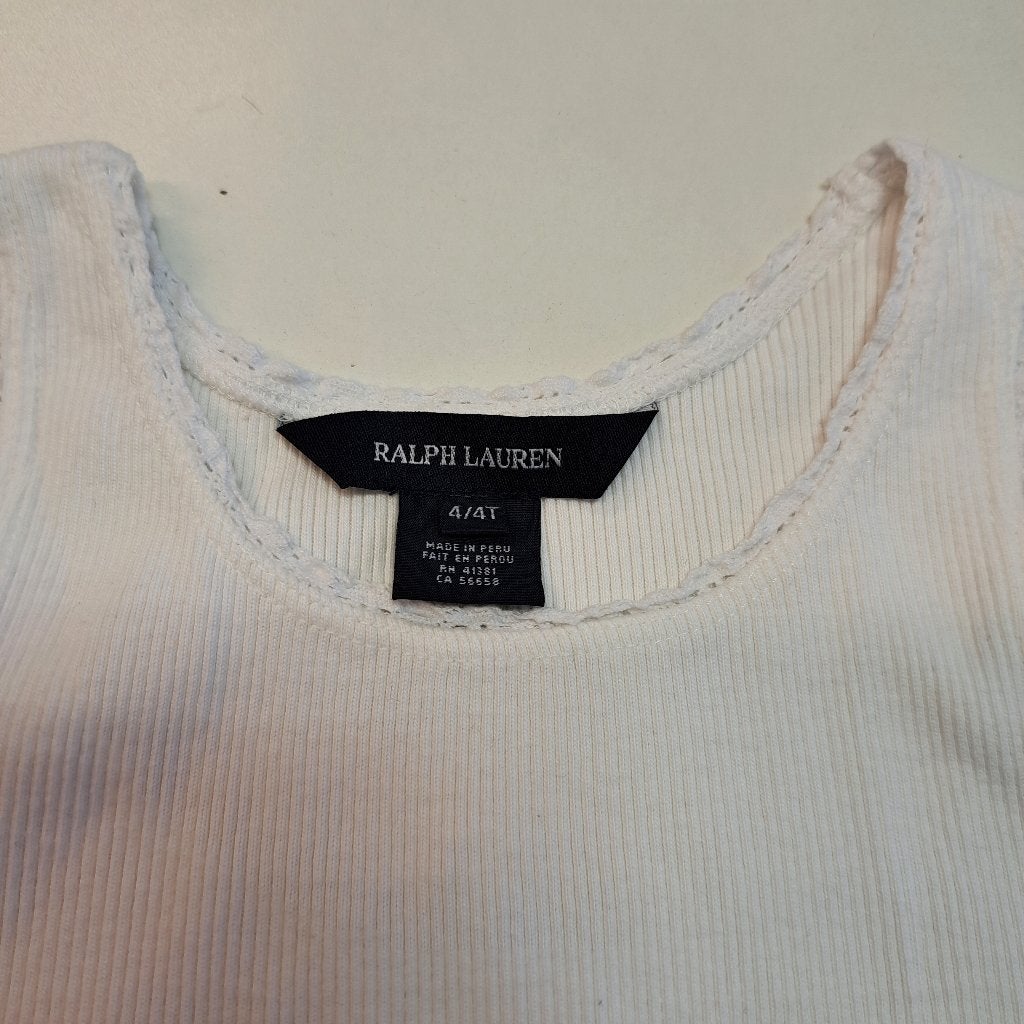 Ralph Lauren rib tank top creme wit blauwe ruiter 104 45446, Meisje, ., Ophalen of Verzenden, Zo goed als nieuw