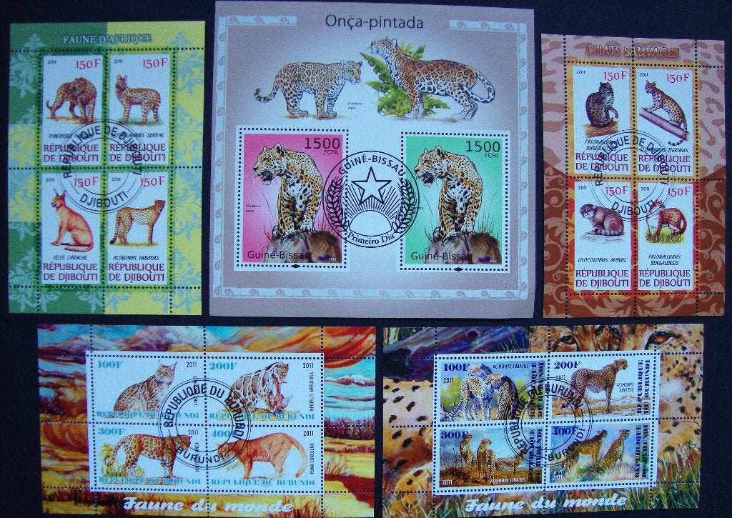 - 508 - 5 Blok(jes) met Wilde Katten., Verzenden, Gestempeld, Dier of Natuur