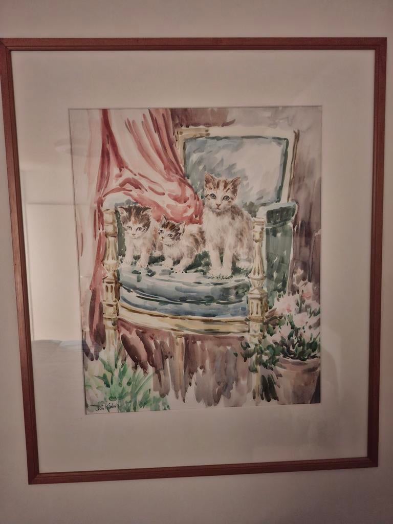 Schilderij met drie schattige kittens - gesigneerd, Antiek en Kunst, Ophalen