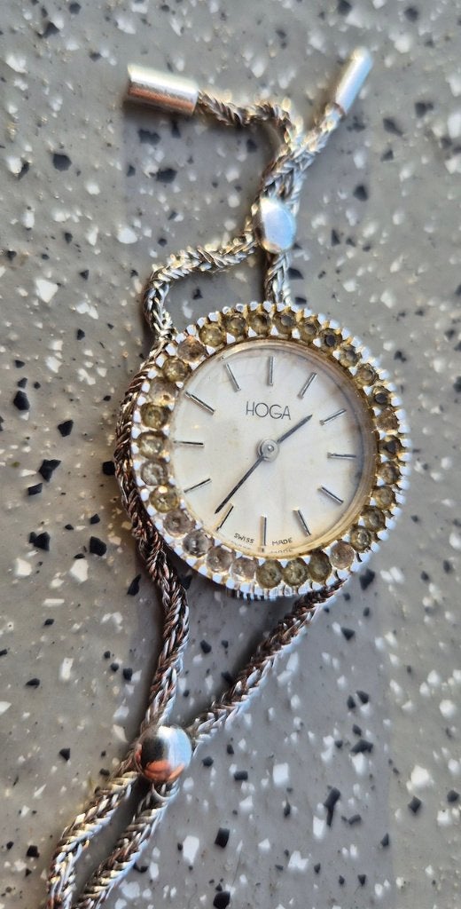 Hoga vintage mechanische dames ketting horloge., Overige merken, Zakhorloge, Staal, Met ketting