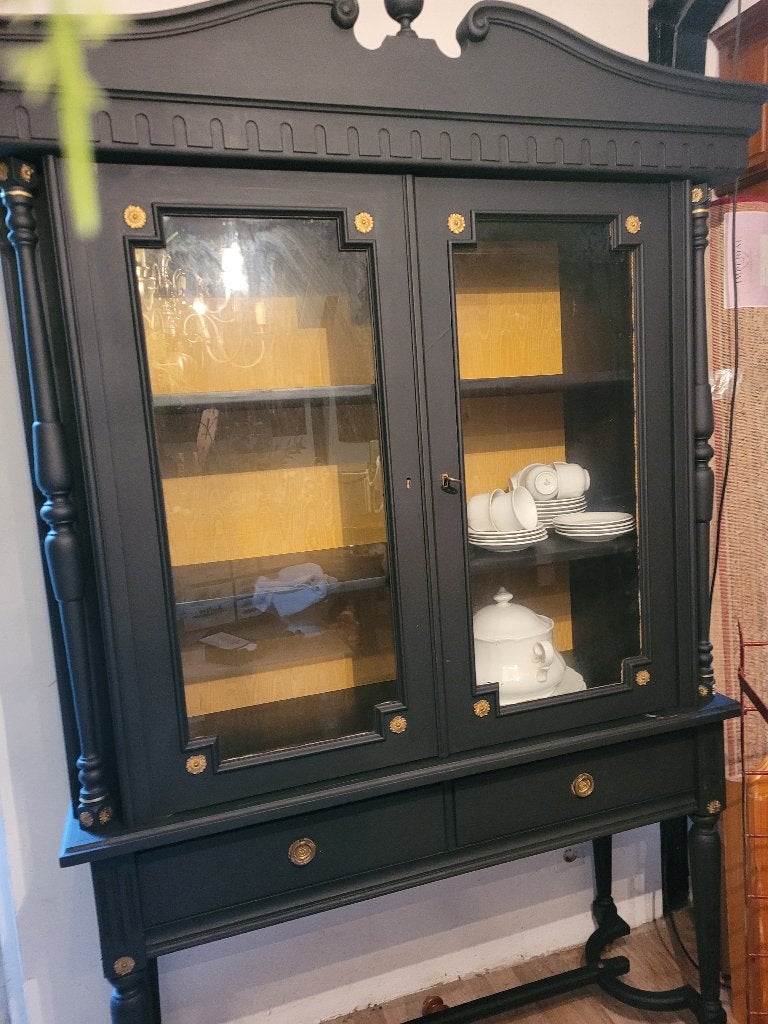 Vintage houten vitrinekast servieskast, Ophalen