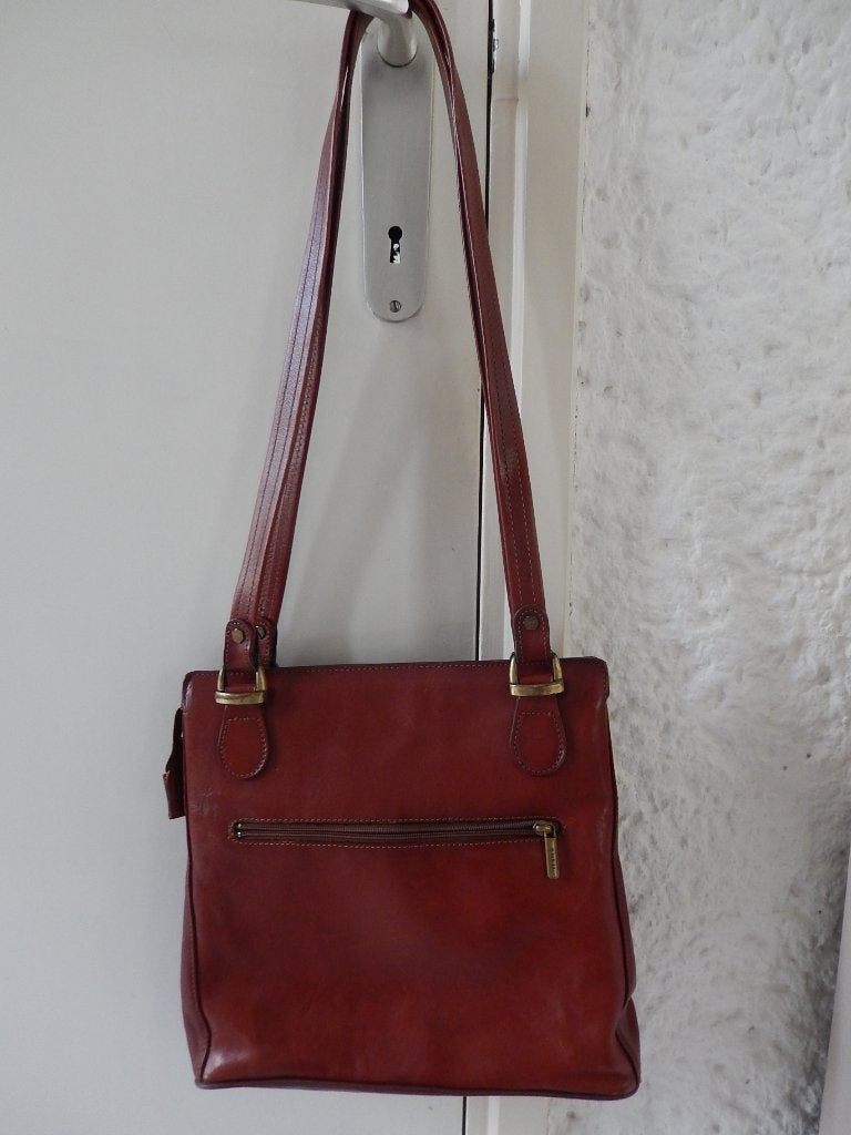 Texier tas hand/schouder 100% leer roodbruin ritsvakje zgst, Ophalen of Verzenden, Zo goed als nieuw, Bruin, Handtas