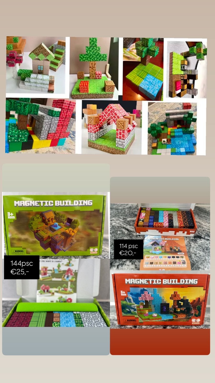 Minecraft magneet blokken 114+144 stuks, Ophalen of Verzenden, Nieuw