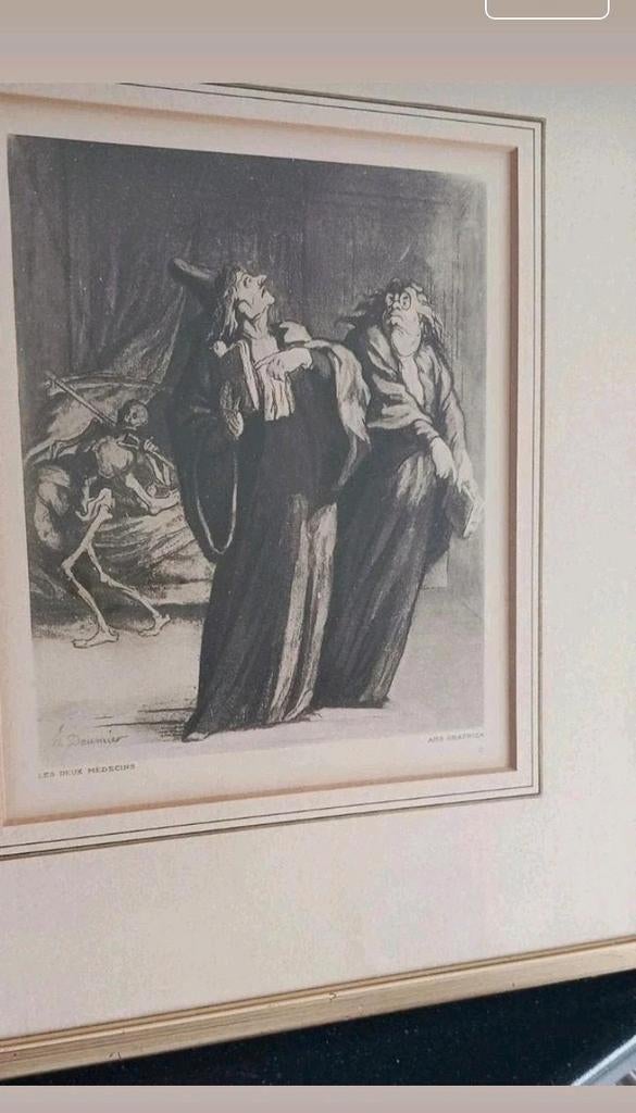Honoré Daumier - Les Deux Médecins (Lithografie), Dagelijks leven, 1800 - 1899, Lithografie, Ingelijst