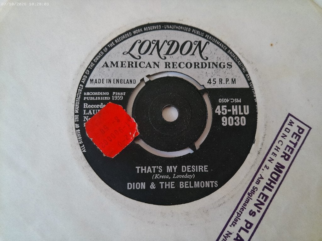 Dion & The Belmonts - Where or when / That's my desire, Gebruikt, Originele persing, 7 inch, Ophalen of Verzenden