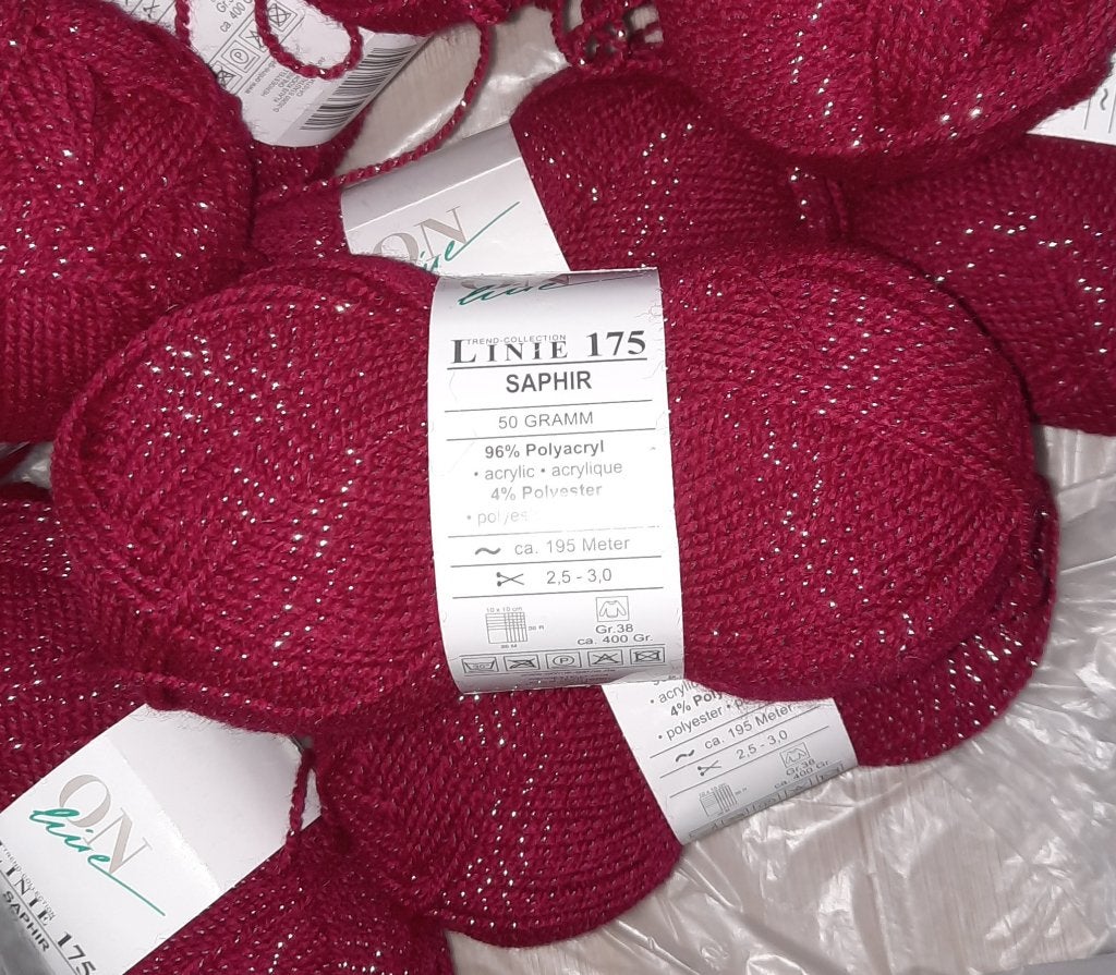 Online Linie 175 Saphir acryl Rood / Zilver 8x á 50gr, Hobby en Vrije tijd, Ophalen, Nieuw, Breien of Haken, Wol of Garen