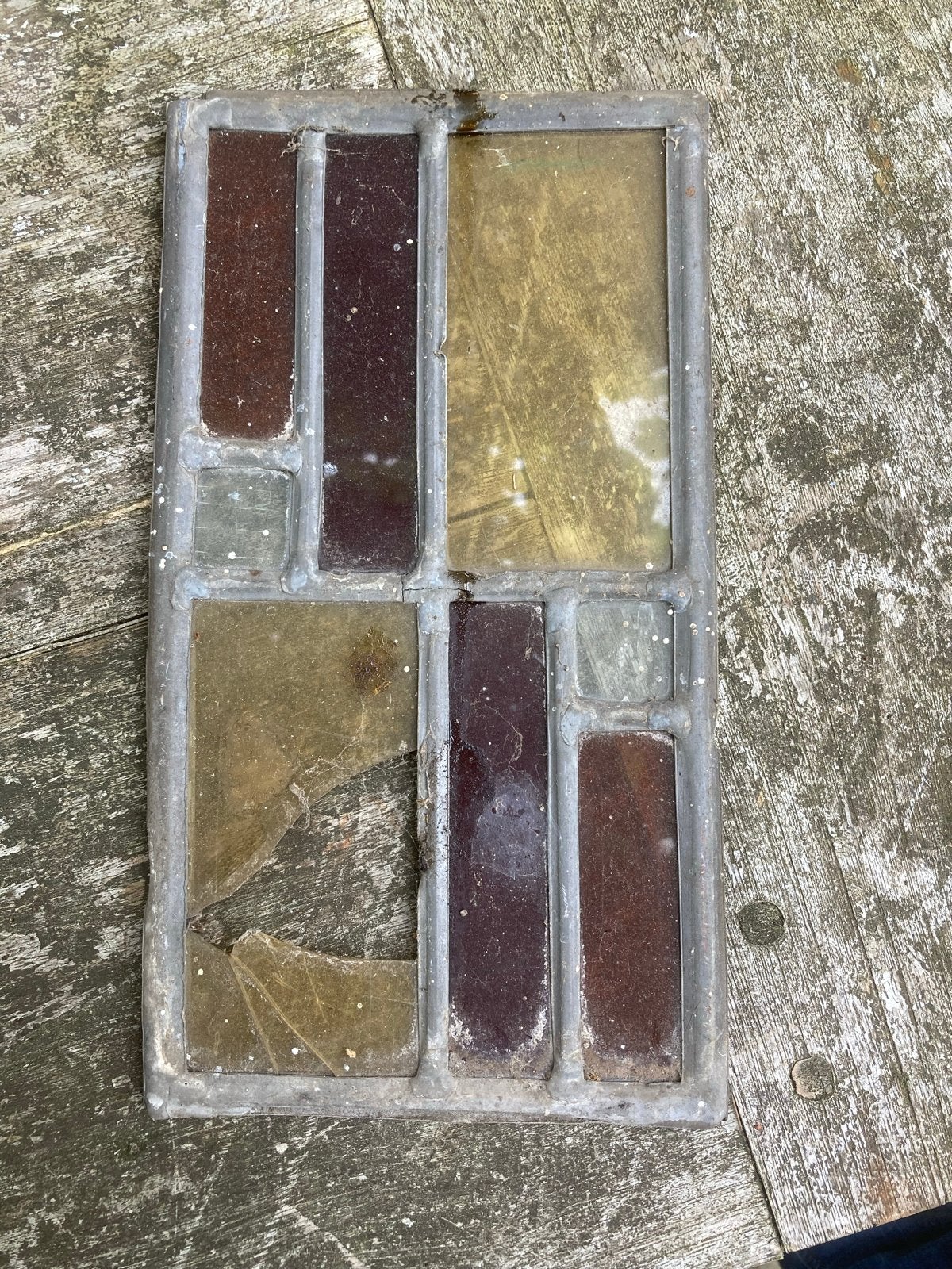 Klein glas-in-lood raampje - Vintage decoratie, Gevelraam of Ruit, Gebruikt, Ophalen of Verzenden, Minder dan 80 cm