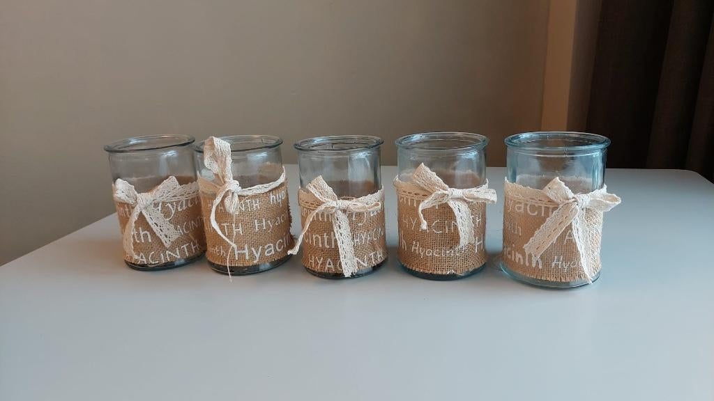 5 bloempotten met jute - zo goed als nieuw - prijs per stuk, Overige materialen, Rond, Ophalen of Verzenden, Zo goed als nieuw