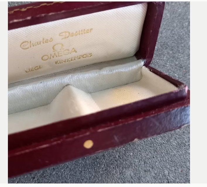 Zeldzaam Vintage Omega doosje 1950/1960 juwelier Desitter, Overige merken, Ophalen of Verzenden, Goud, Leer