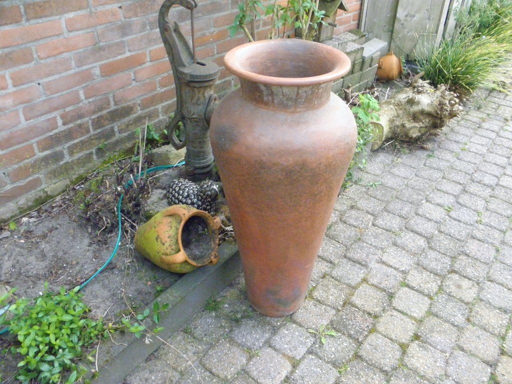 grote aardewerk tuinvaas kruik 81 cm., Ophalen, Gebruikt