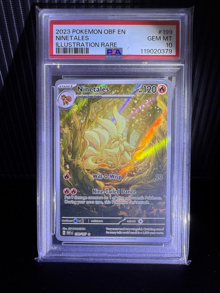 Ninetales #199 PSA 10 Gem Mint - Pokémon Obsidian Flames, Ophalen of Verzenden, Zo goed als nieuw, Losse kaart, Foil