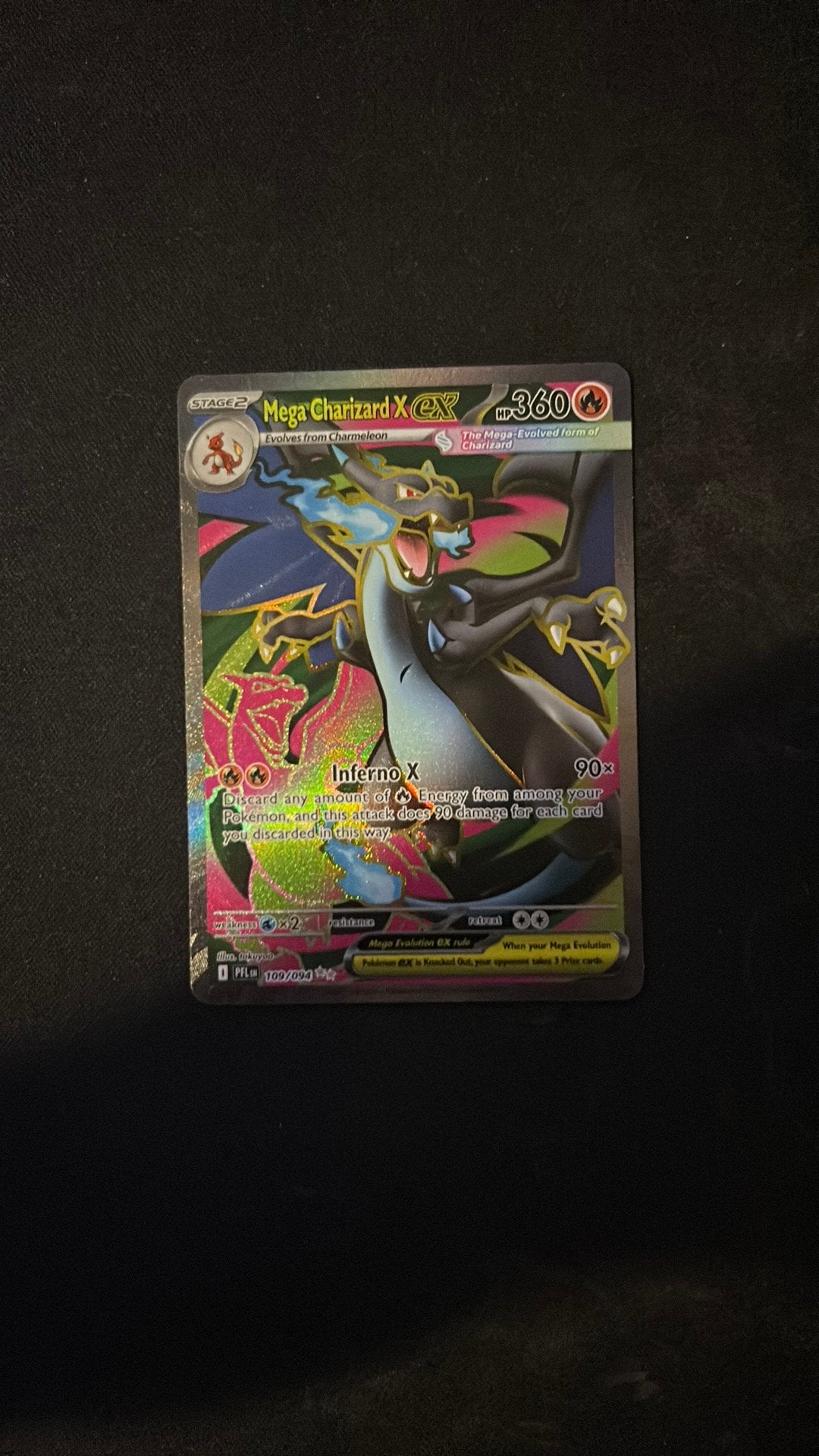 Mega charizard ex 109 pfl, Ophalen of Verzenden, Zo goed als nieuw