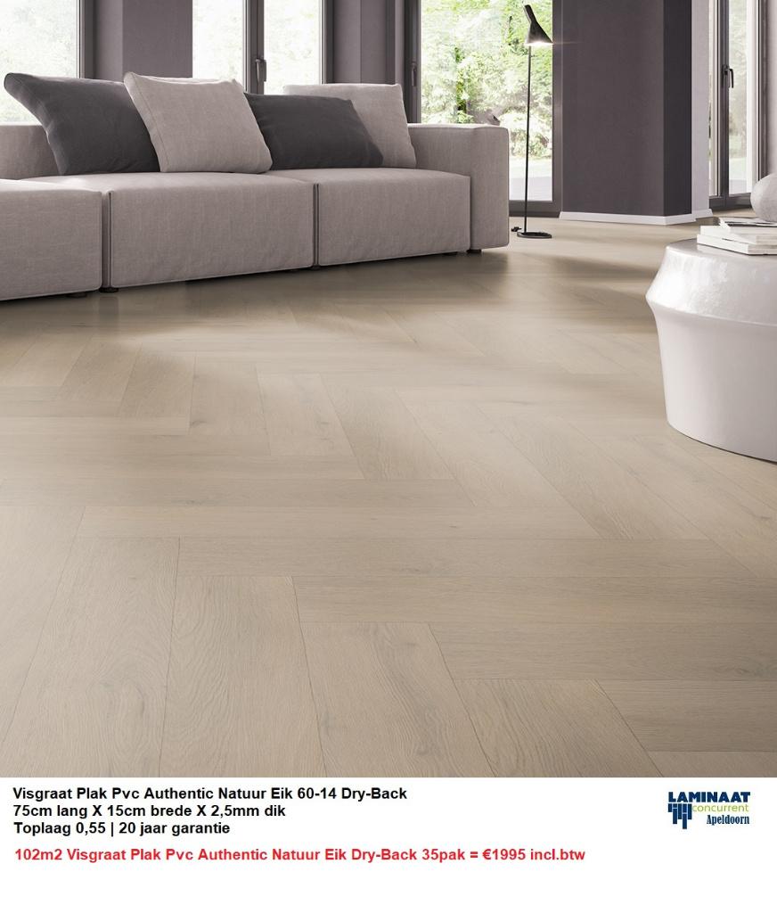 102m2 Visgraat Plak Pvc Natuur Eik Dry-Back 35pak = €1995