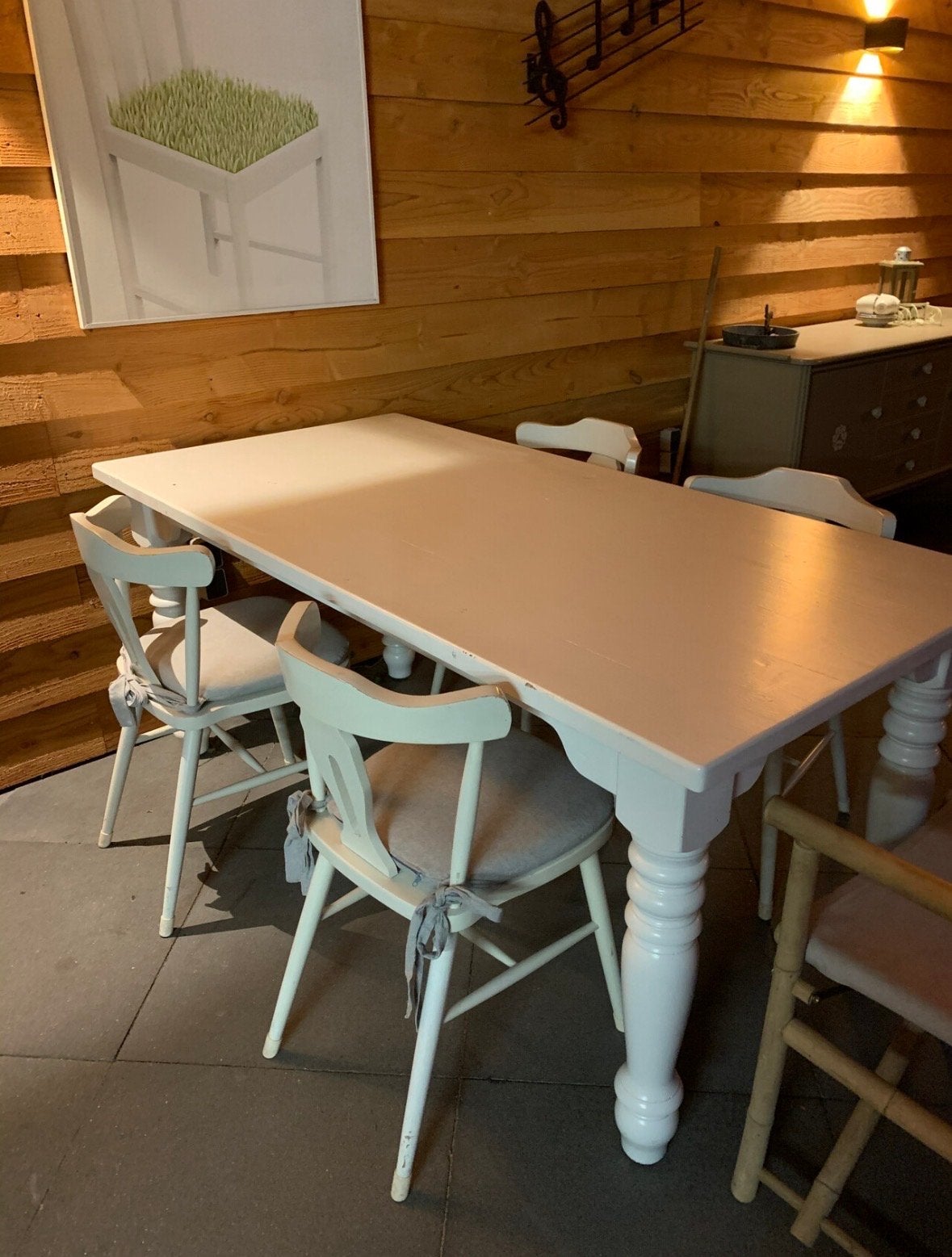 Witte eettafel (90x180cm) met 4 stoelen, Huis en Inrichting, Tafels | Eettafels, Ophalen, Gebruikt, 50 tot 100 cm, 150 tot 200 cm