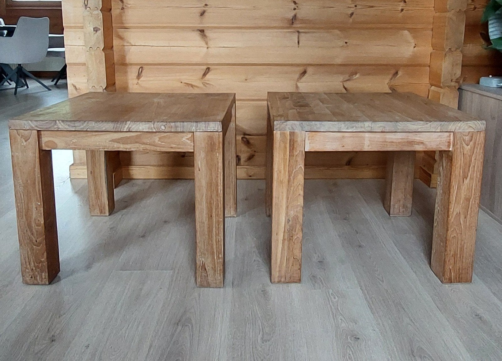 Set van 2 vierkante teak houten bijzettafels 60x60, Ophalen, Vierkant, 45 tot 60 cm
