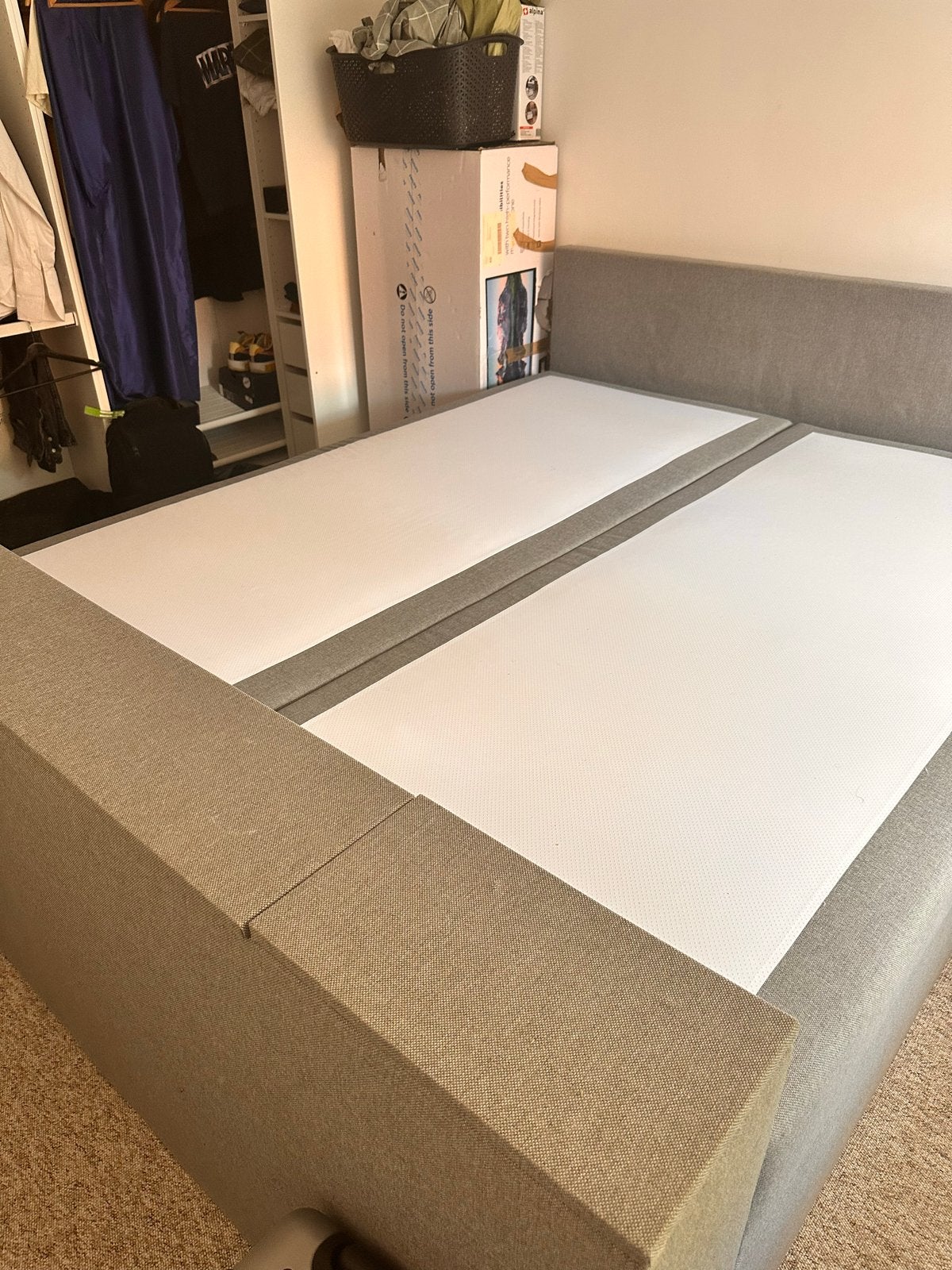 Luxe 2x1.8m bed met opslag en tv lift voor 43 inch tv, Ophalen, Tweepersoons, Zo goed als nieuw, Overige maten
