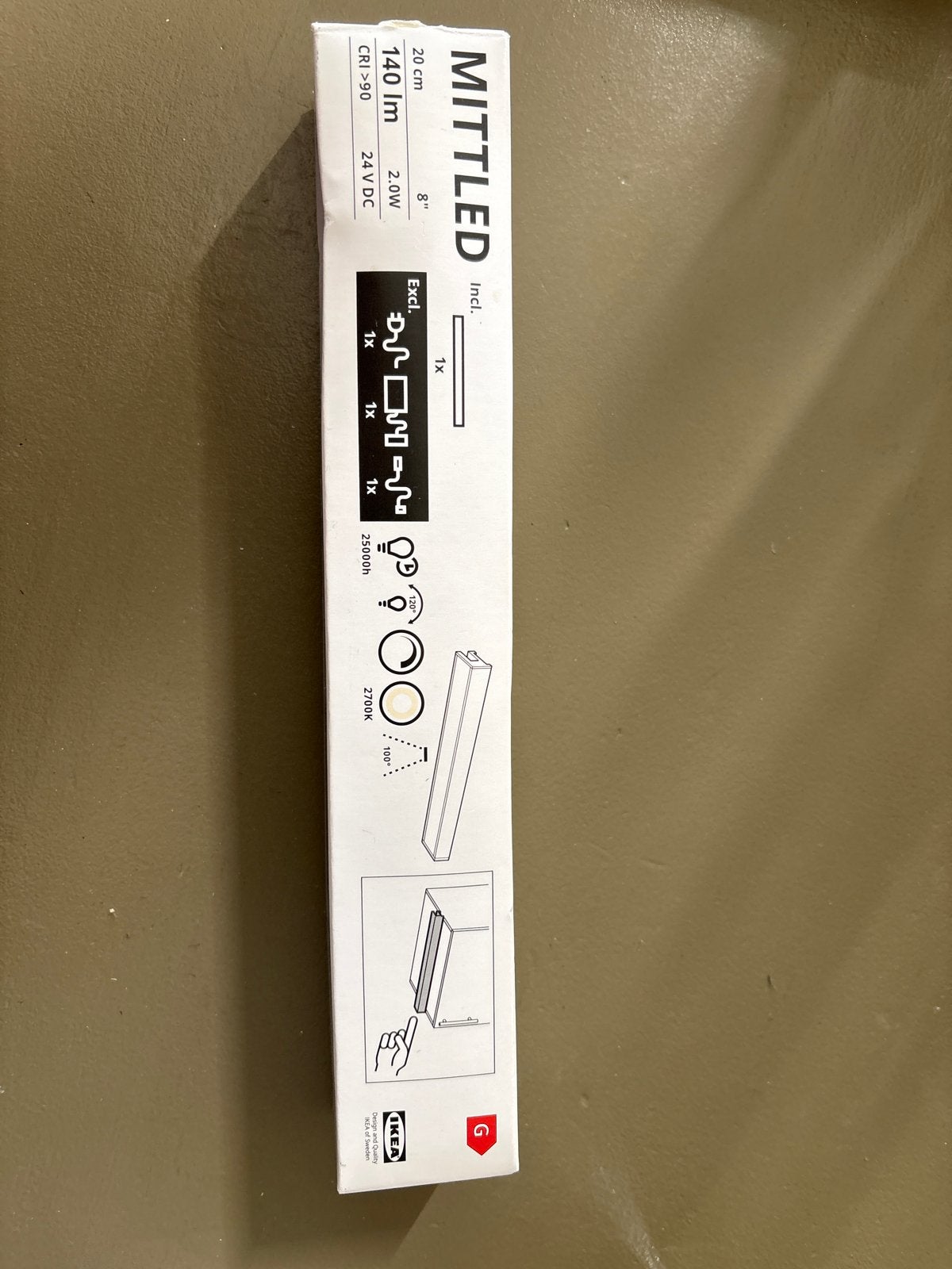 IKEA MITTLED LED-strip 20 cm, 140 lm, 2.0W, 2700K, Wit, Kunststof, Nieuw, Overige fittingen