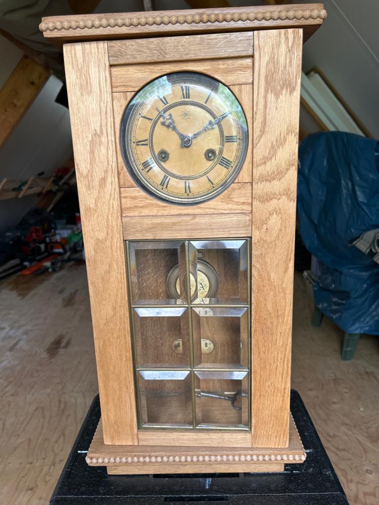 Antieke Eikenhouten Wandklok met Slinger, Ophalen