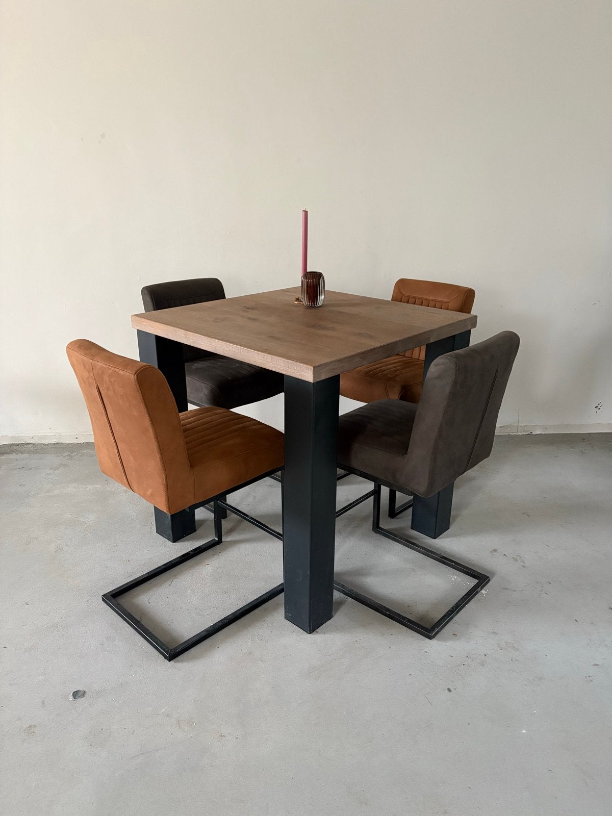Eettafel met stoelen, 90x90 cm, 92 cm hoog, Ophalen, Gebruikt, 100 tot 150 cm, Vierkant