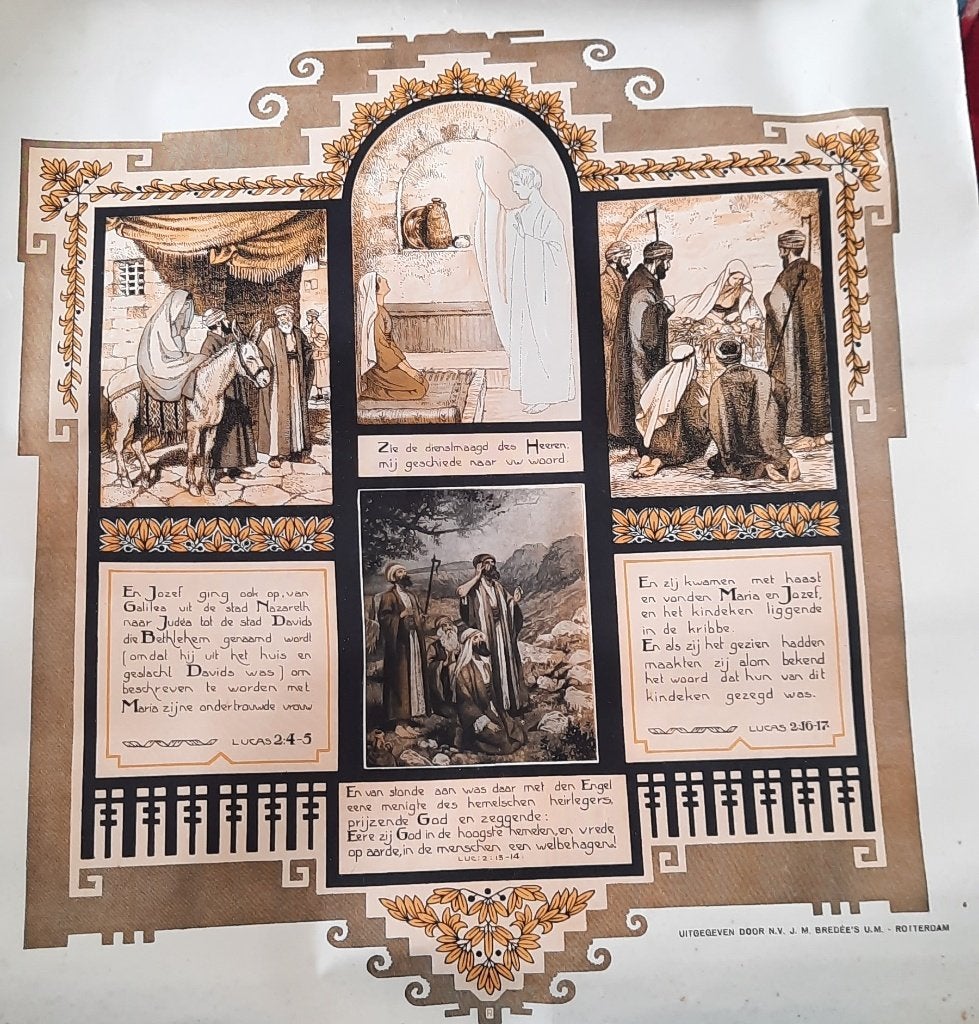 bijbelse prent/poster afm 40 x 50 geb jezus verhaal, Ophalen of Verzenden, Zo goed als nieuw, Voor 1940, Prent