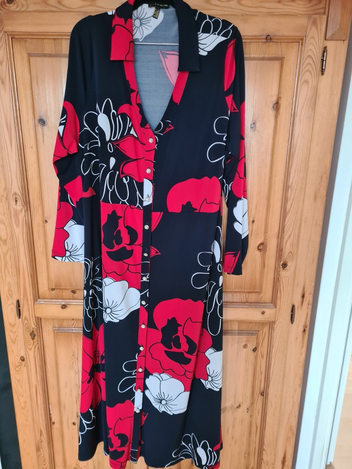 Yoek Black Label Maxi Jurk Donkerblauw Rood Bloemen XL, Kleding | Dames, Grote Maten, Yoek Black Label, Ophalen of Verzenden, Zo goed als nieuw
