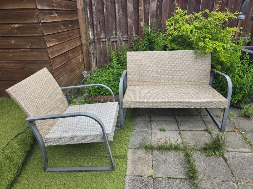 Wicker Tuinbank en Tuinstoel Set, Tuin en Terras, Ophalen of Verzenden, Gebruikt, Wicker