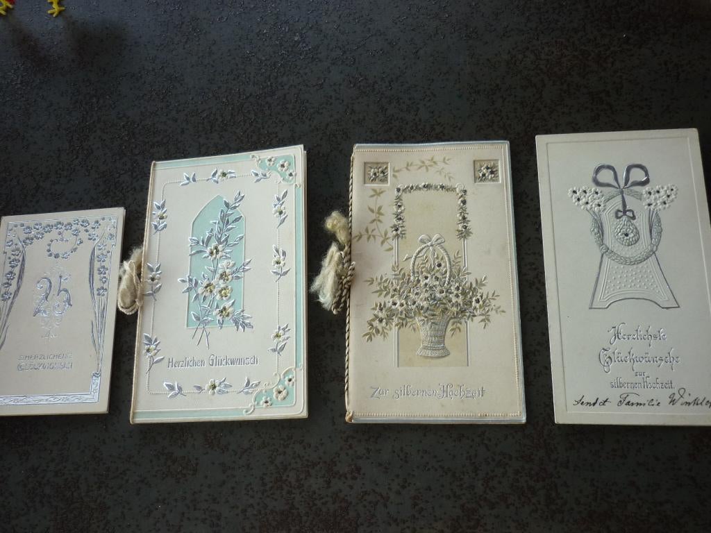 Lot antieke felicitatiekaartjes zilveren huwelijksjubileum., Antiek en Kunst, Verzenden