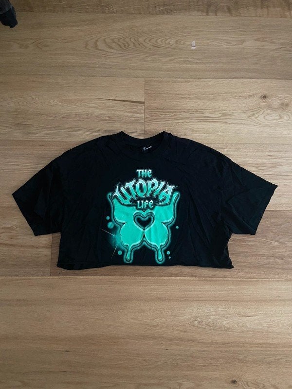 H&m xs zwart zwarte top shirt croptop groen Utopia groen, Verzenden, Zo goed als nieuw, Korte mouw, Maat 34 (XS) of kleiner