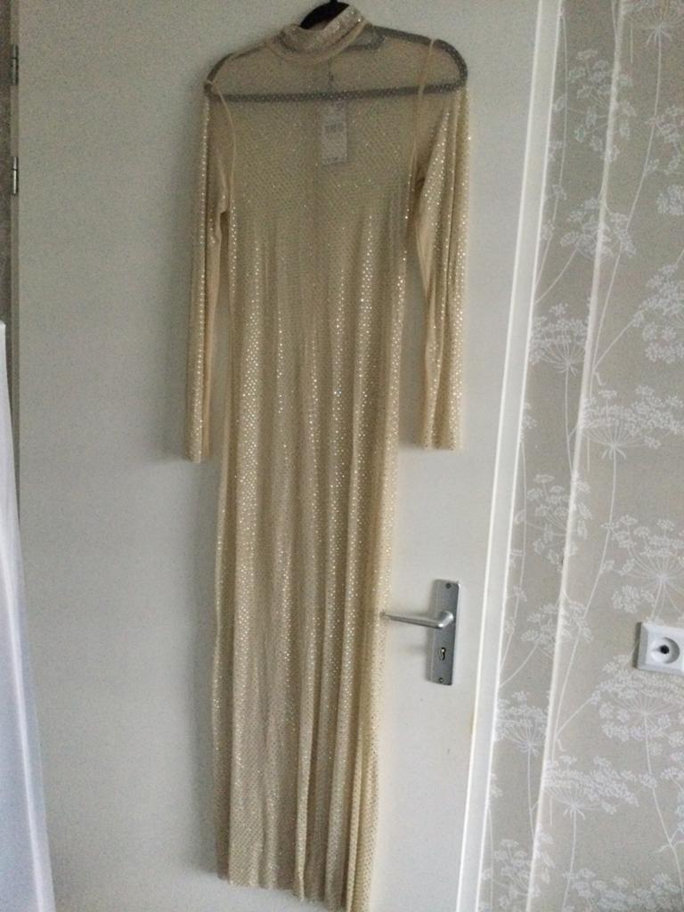 Camille Capello- mango jurk, Kleding | Dames, Gelegenheidskleding, Maat 38/40 (M), Verzenden, Beige, Nieuw