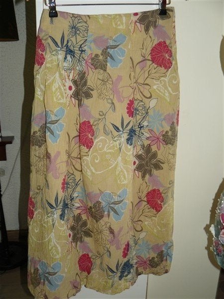 C618 The Barn mt 34-36 rok beige bloemen lang kreuk maxi, Kleding | Dames, The Barn, Verzenden, Beige, Zo goed als nieuw