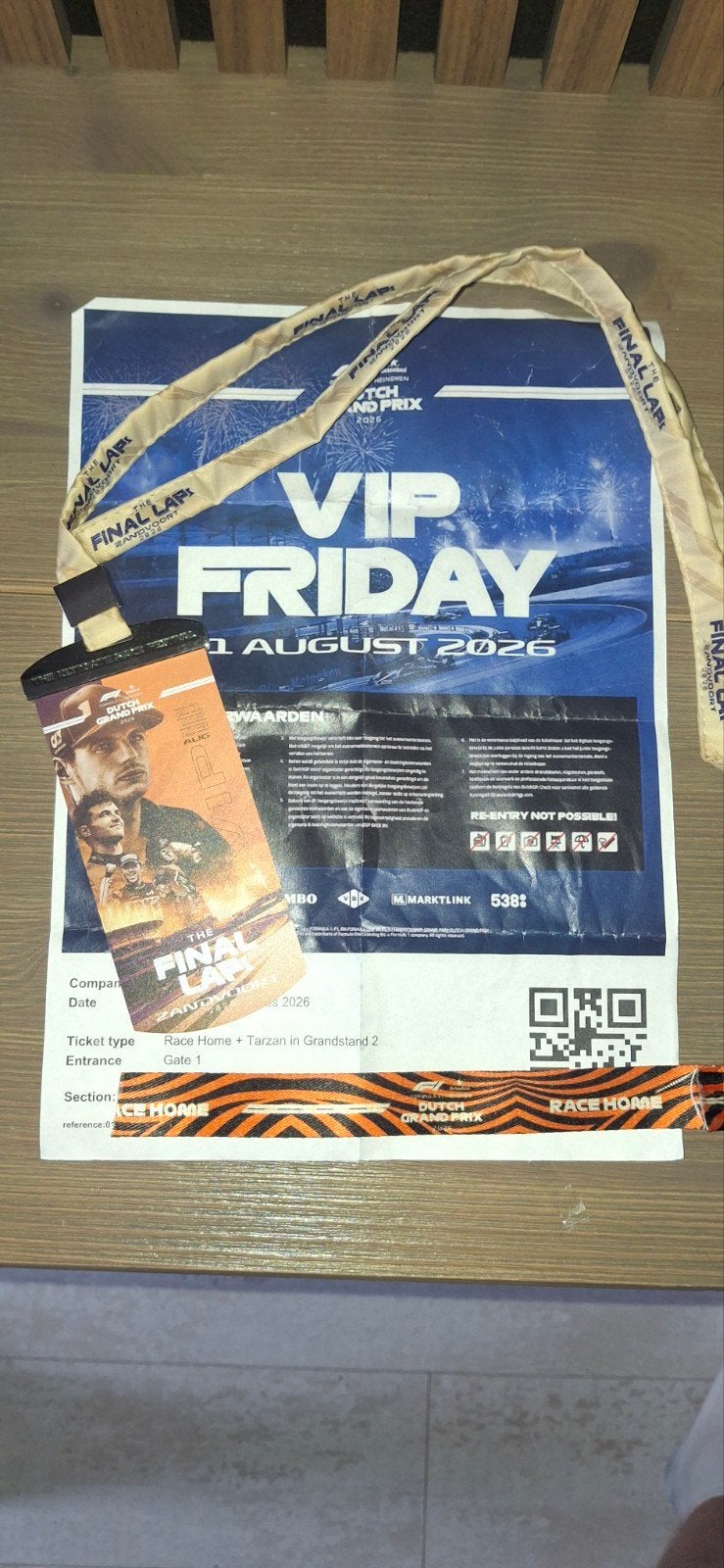 Lanyard/pass Dutch GP vrijdag met polsbandje, Ophalen of Verzenden, Gebruikt, Formule 1
