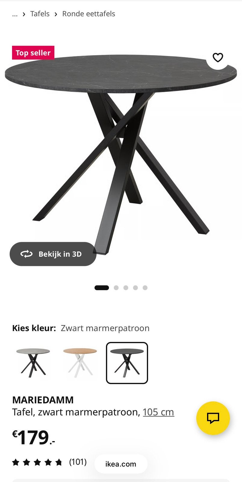 Ikea eettafel en 4 stoelen, Huis en Inrichting, Tafels | Eettafels, Ophalen, 100 tot 150 cm, Rond, Zo goed als nieuw