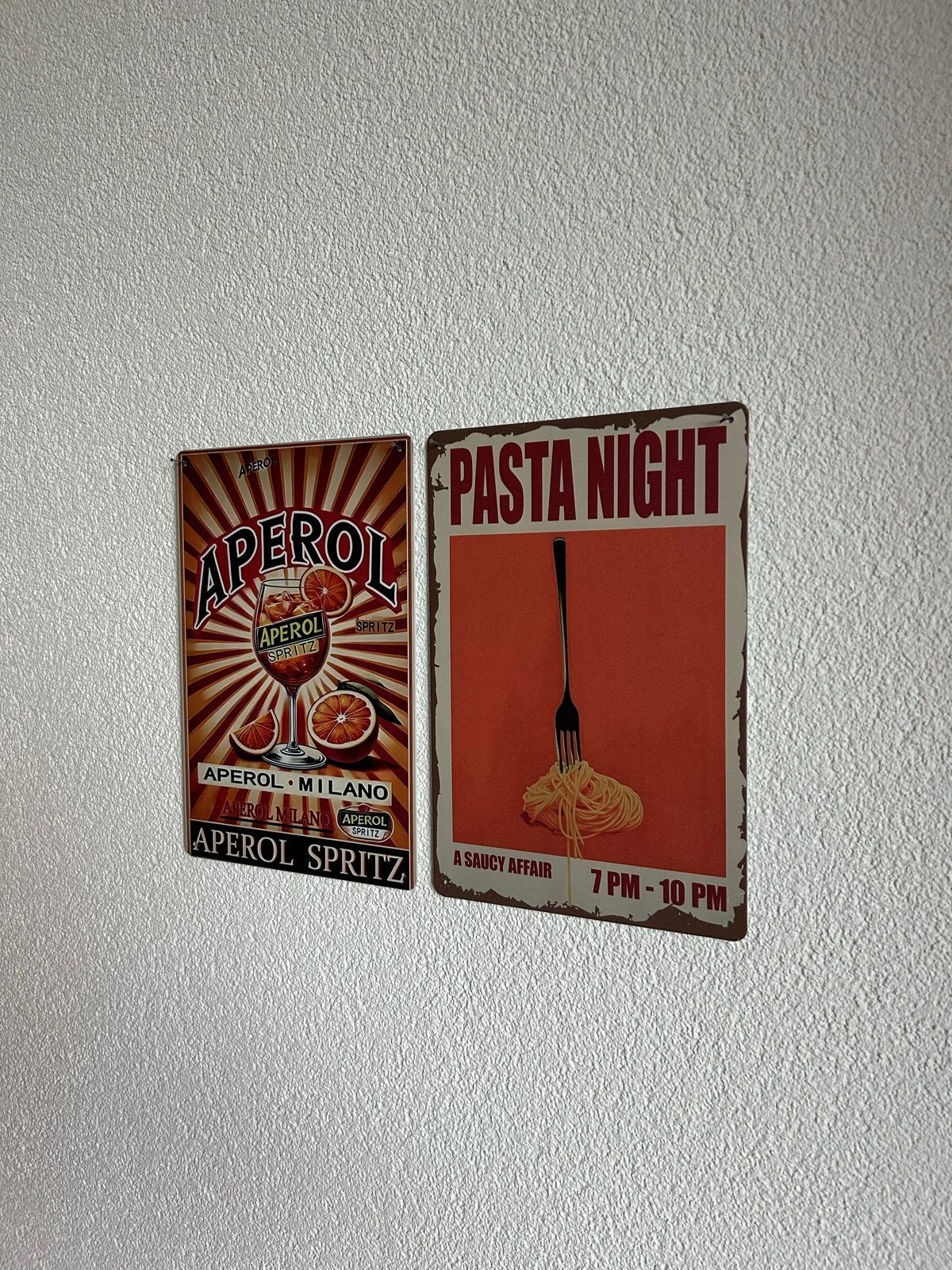 Metalen borden 20x30 cm - Aperol Spritz & Pasta Night, Vintage, Gebruikt, Meerkleurig, Ophalen of Verzenden