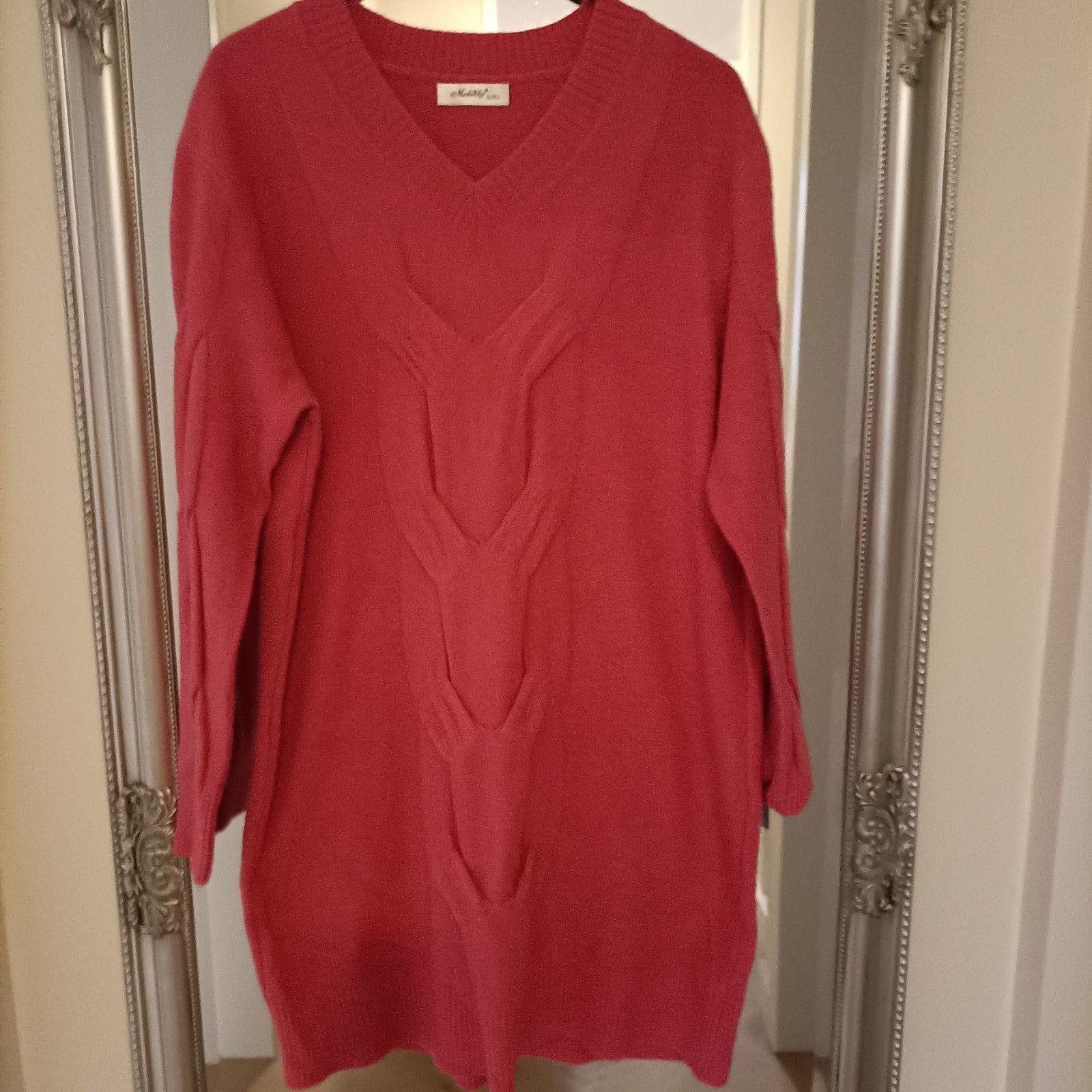 Mooie roze gebreide trui jurk met V-hals, Maat 38/40 (M), Ophalen of Verzenden, Zo goed als nieuw, Medley