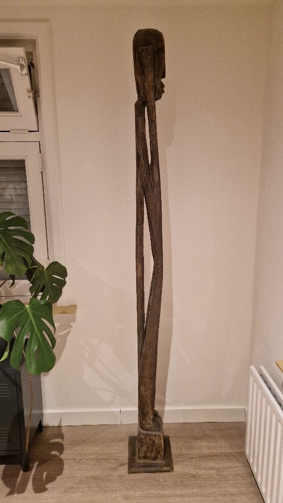 Groot handgesneden Afrikaans houten beeld – ca. 200 cm, Ophalen, Houtsnijwerk, 1 meter - 2 meter, Hout