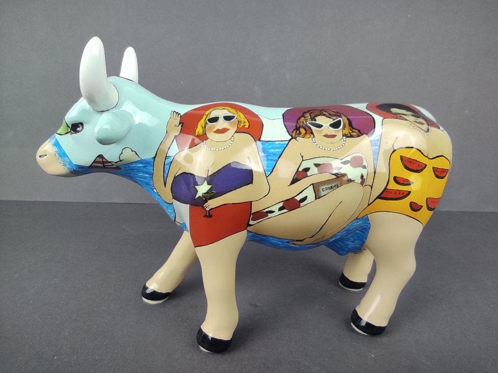 CowParade / Cow Parade Koe “Fun Seekers” MEDIUM, Handgemaakt, Ophalen of Verzenden, Steen of Keramiek, Beeld