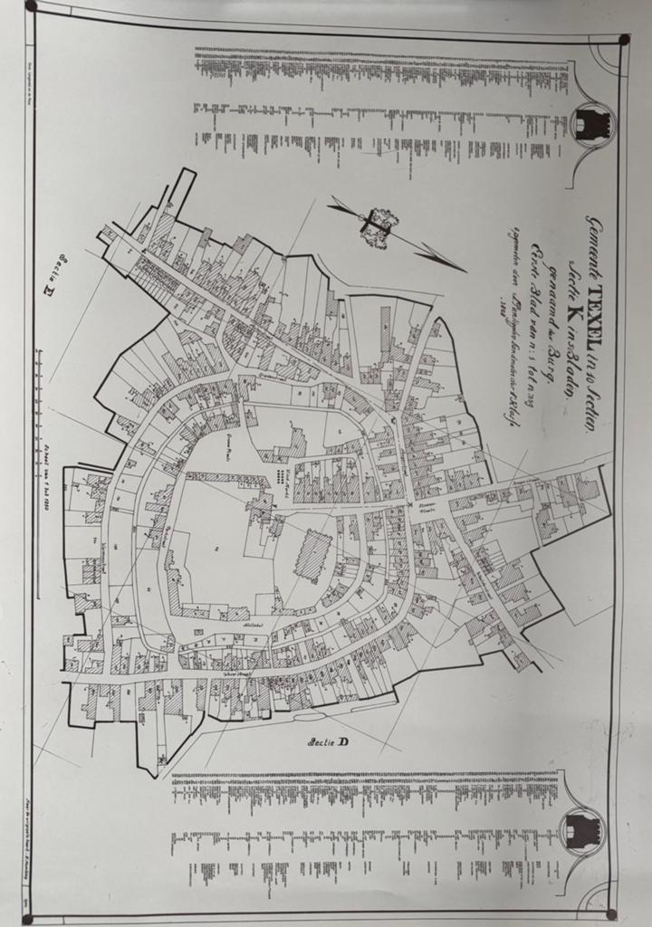 Oude Kaart Texel, Sectie K, De Burg, 1828, Boeken, Gelezen, Ophalen of Verzenden, Landkaart, 1800 tot 2000