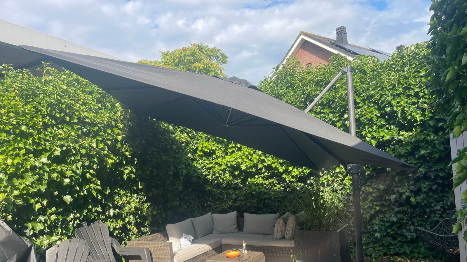 Vonrox Zweefparasol 3x3m Draaibaar Kantelbaar Zwart, Tuin en Terras, Parasols, Ophalen, Kantelbaar, 2 tot 3 meter, Zweefparasol