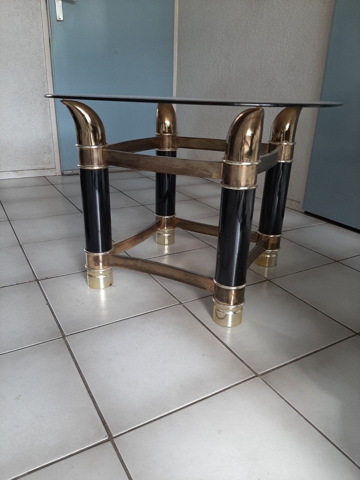 Salon tafel met glas, Ophalen, 100 tot 150 cm, 50 tot 100 cm, Glas