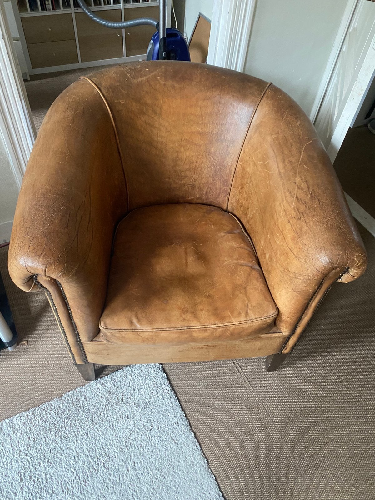 Leren club fauteuil, Ophalen, Gebruikt, Minder dan 75 cm, Leer