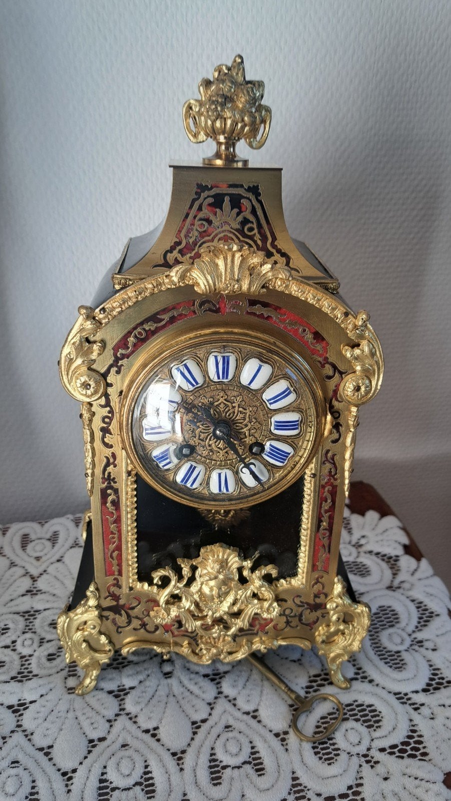 Antieke Franse Boulle klok - Verguld brons en ebbenhout, Antiek en Kunst, Antiek | Klokken, Ophalen of Verzenden