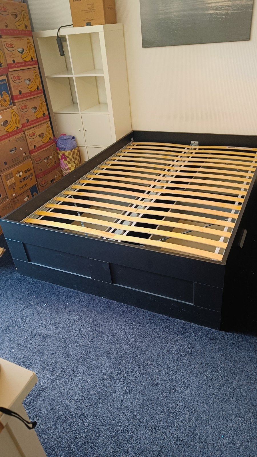 Zwart houten twee persoonsbed met lades - Ikea Brimnes, Ophalen, Gebruikt, Zwart, Tweepersoons