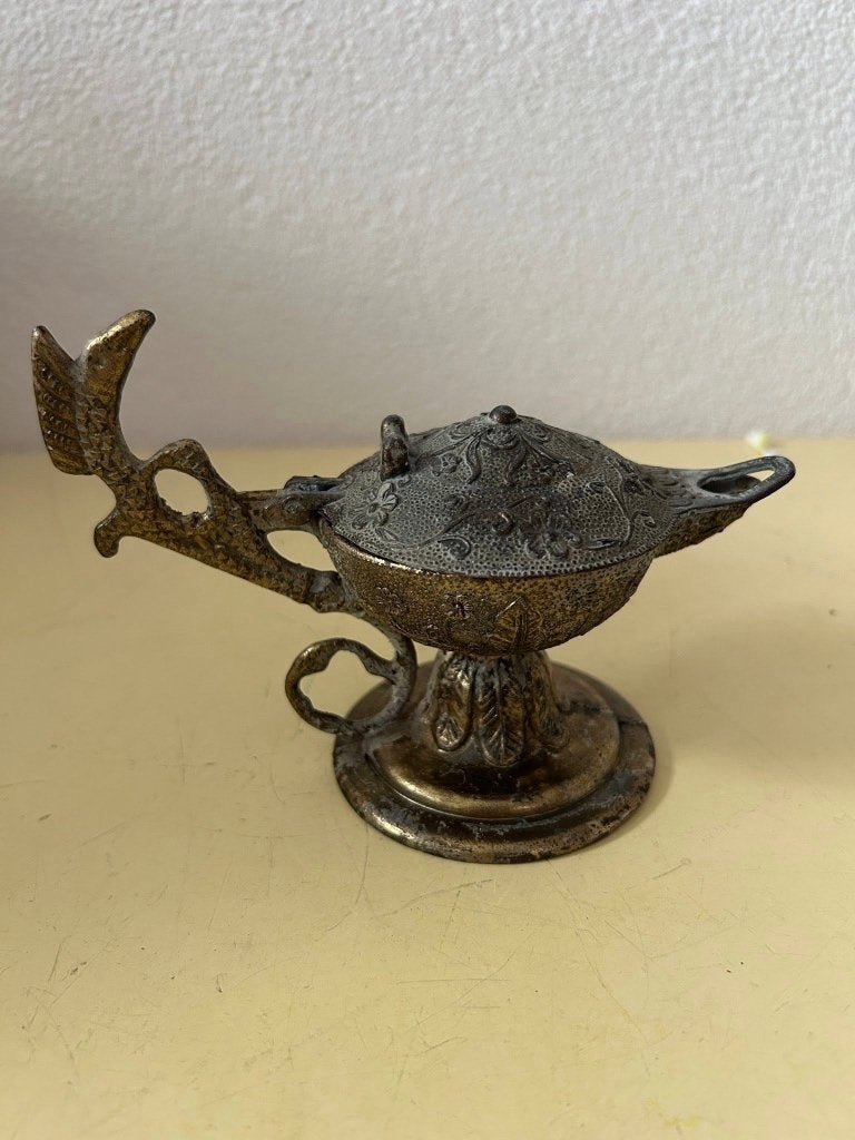 Vintage Italiaanse messing olielamp Aladdin stijl, Ophalen of Verzenden