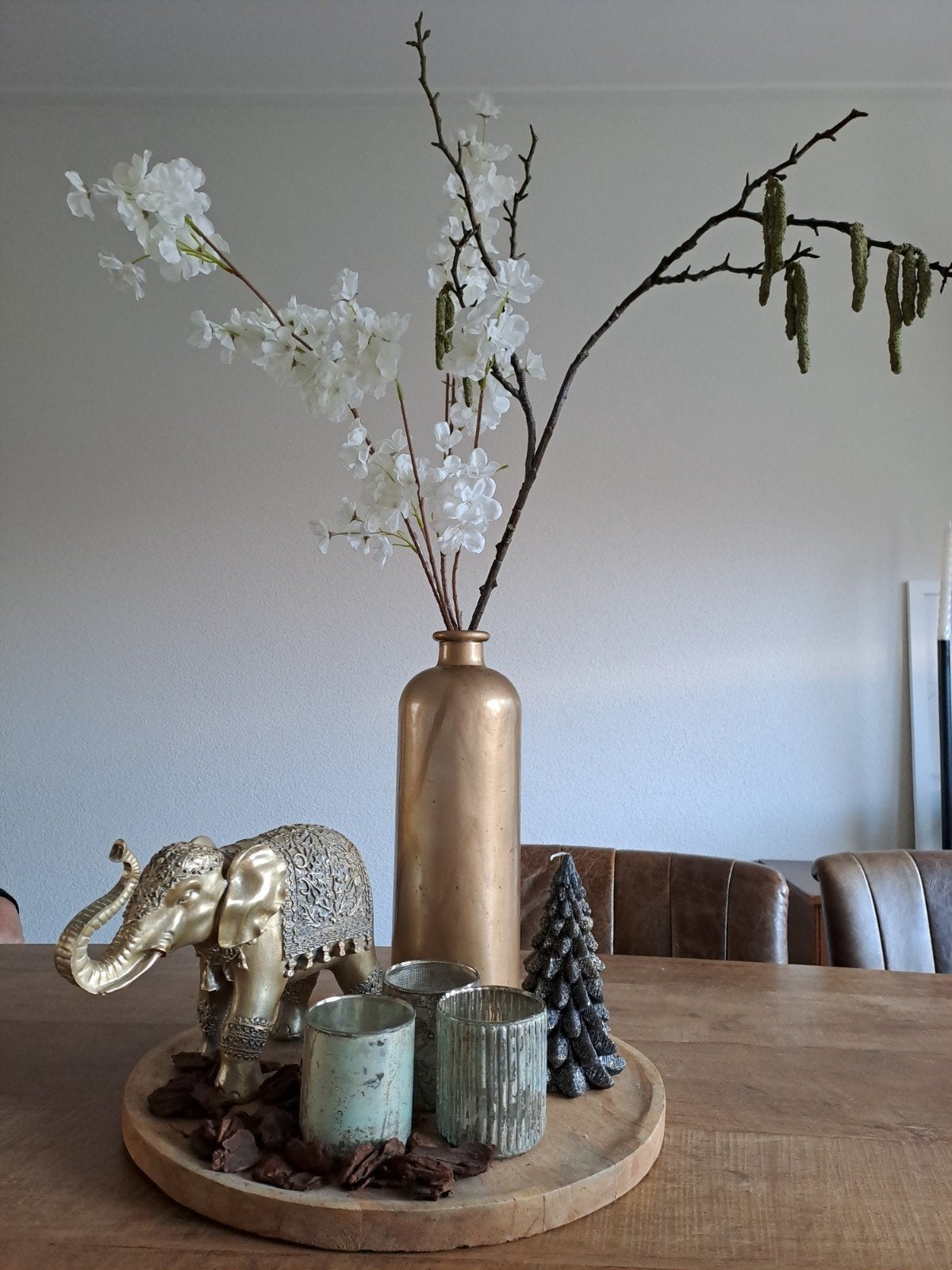 Sfeervolle decoratieset: olifant, vaas, kaarsen en meer, Ophalen of Verzenden, Oosters, Zo goed als nieuw, Goud