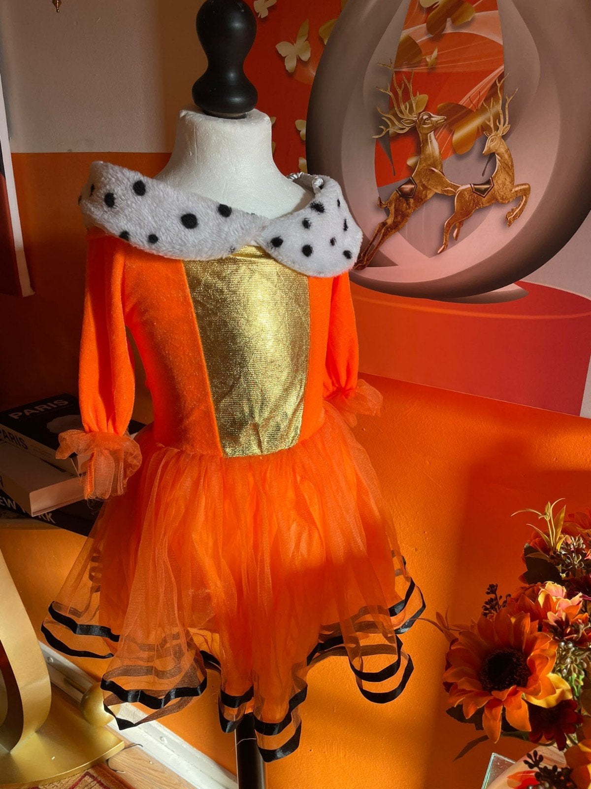 Prinsessenjurk Oranje met Kroon Kraag - Maat 110-116, Ophalen of Verzenden, Zo goed als nieuw, 110 t/m 116, Meisje